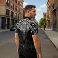 New Zealand Aotearoa Zipper Polo Shirt Maori Manta Ray Moko Black - Polynesian Pride