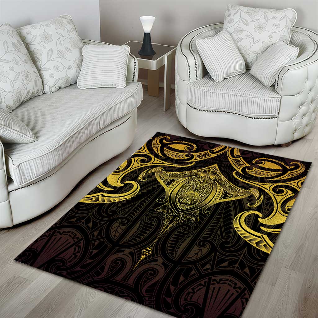 New Zealand Aotearoa Area Rug Maori Manta Ray Moko Gold - Polynesian Pride