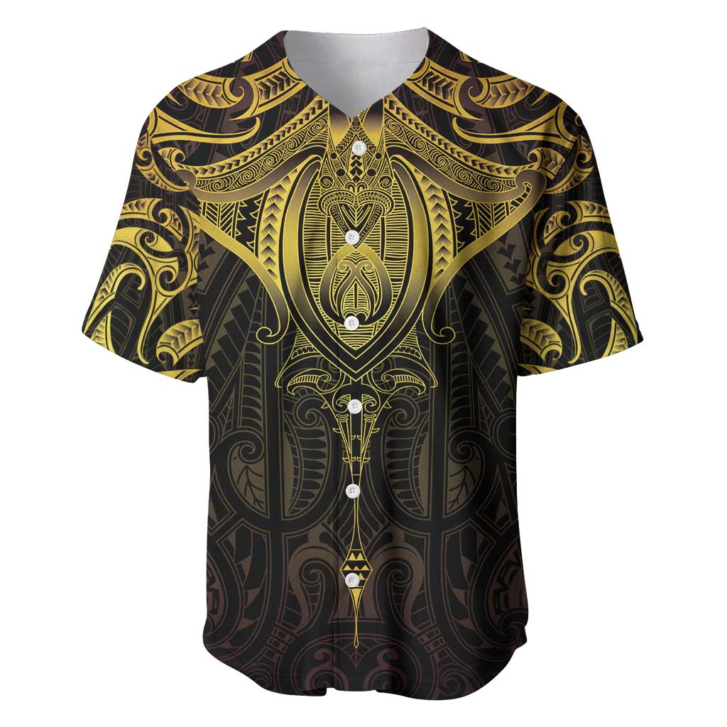 New Zealand Aotearoa Baseball Jersey Maori Manta Ray Moko Gold - Polynesian Pride