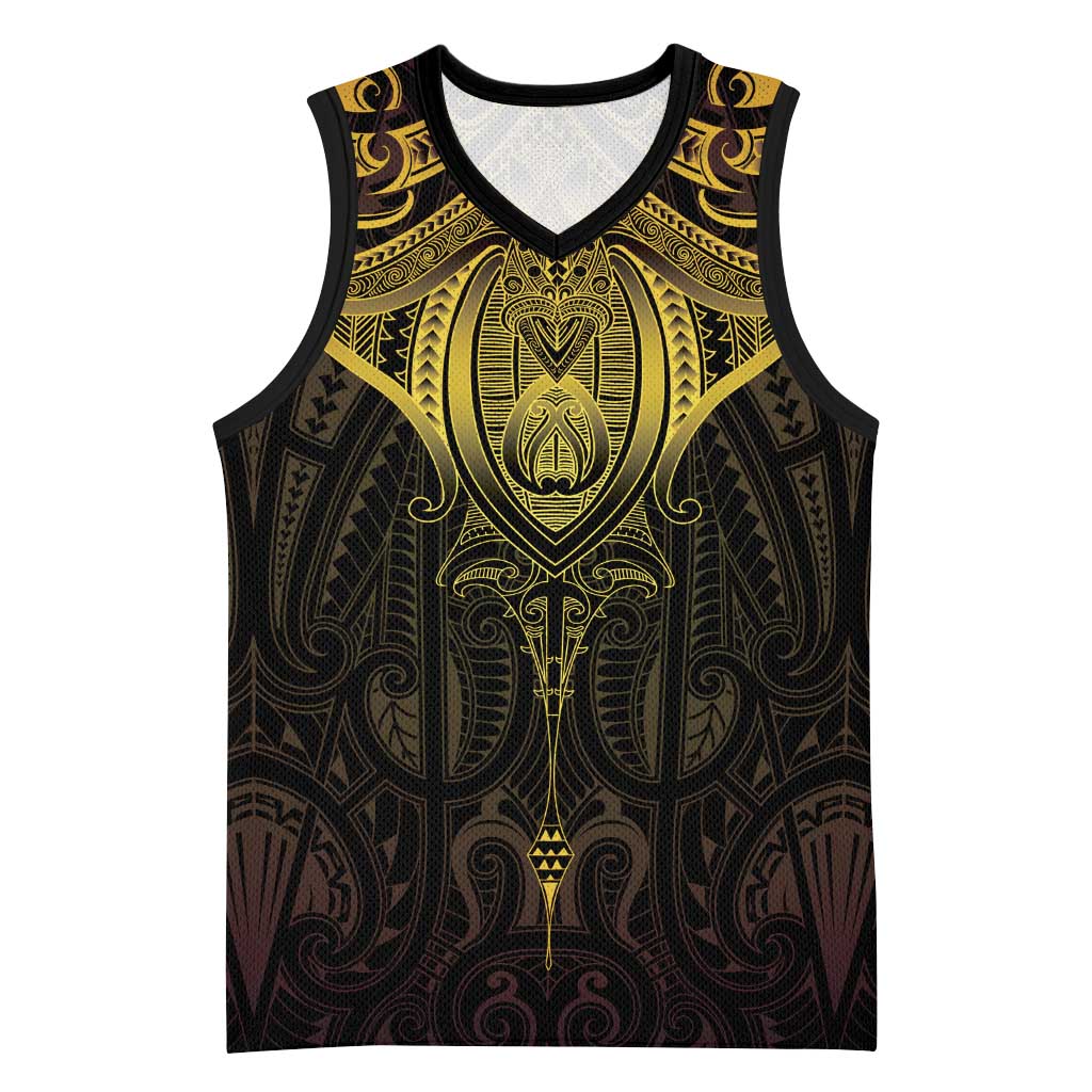 New Zealand Aotearoa Basketball Jersey Maori Manta Ray Moko Gold - Polynesian Pride