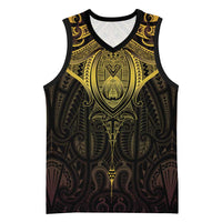 New Zealand Aotearoa Basketball Jersey Maori Manta Ray Moko Gold - Polynesian Pride
