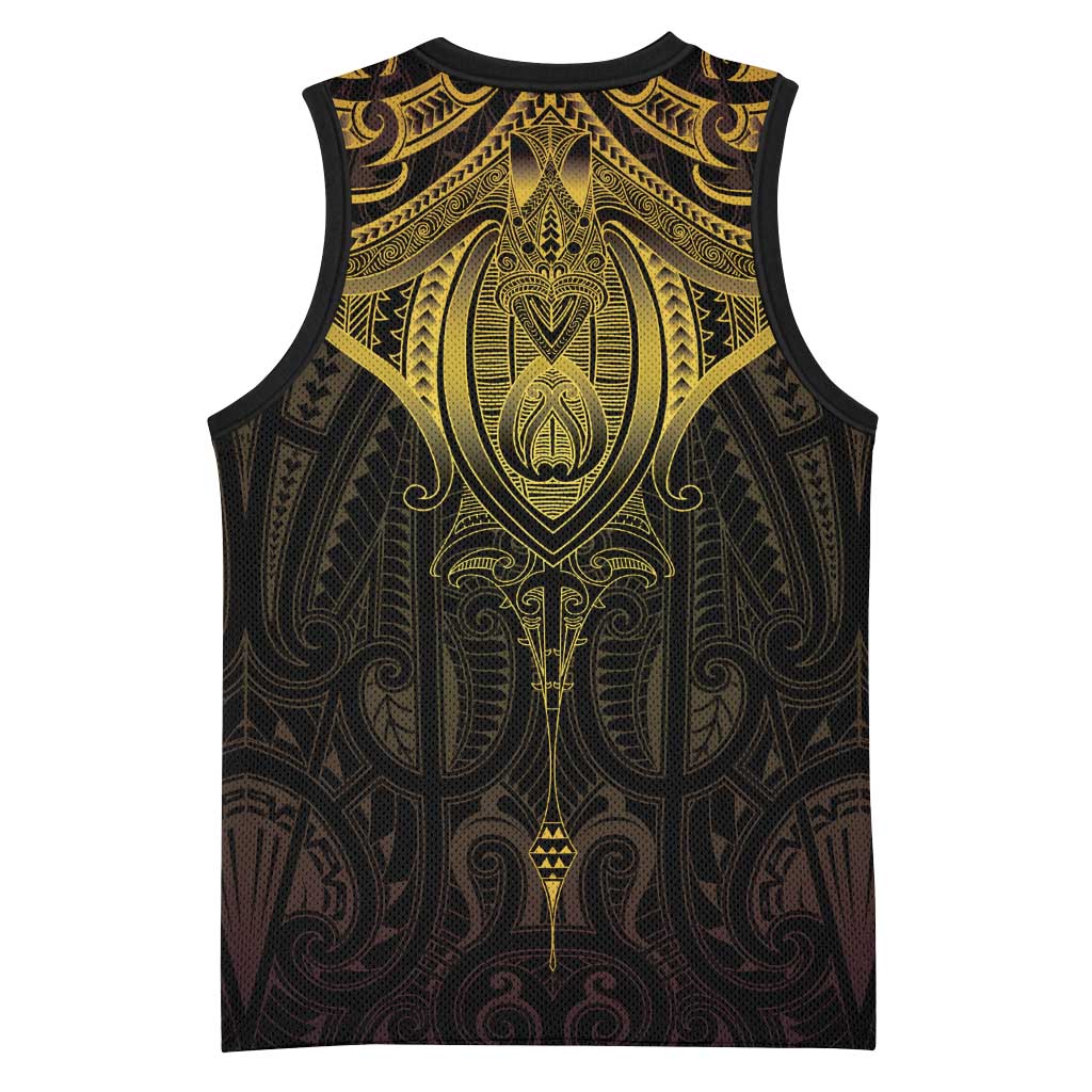New Zealand Aotearoa Basketball Jersey Maori Manta Ray Moko Gold - Polynesian Pride
