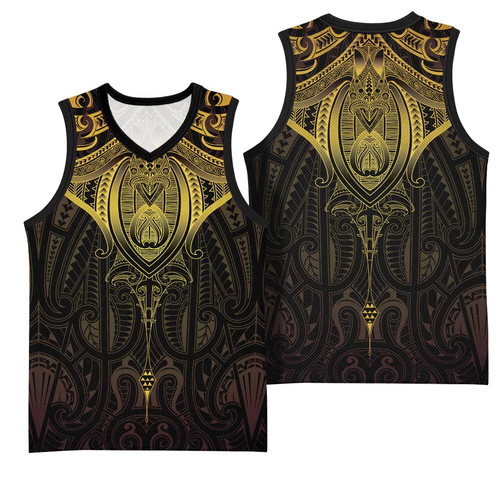 New Zealand Aotearoa Basketball Jersey Maori Manta Ray Moko Gold - Polynesian Pride