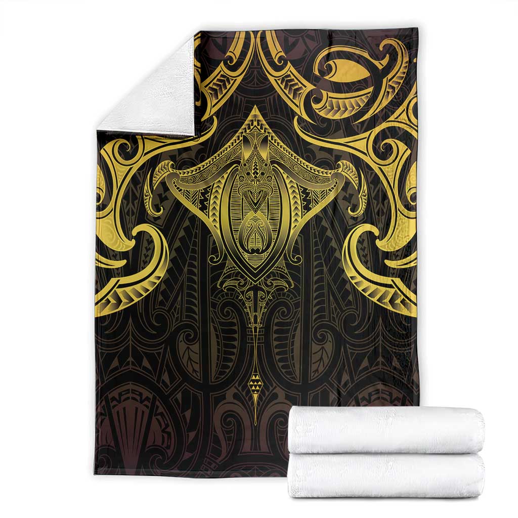 New Zealand Aotearoa Blanket Maori Manta Ray Moko Gold - Polynesian Pride