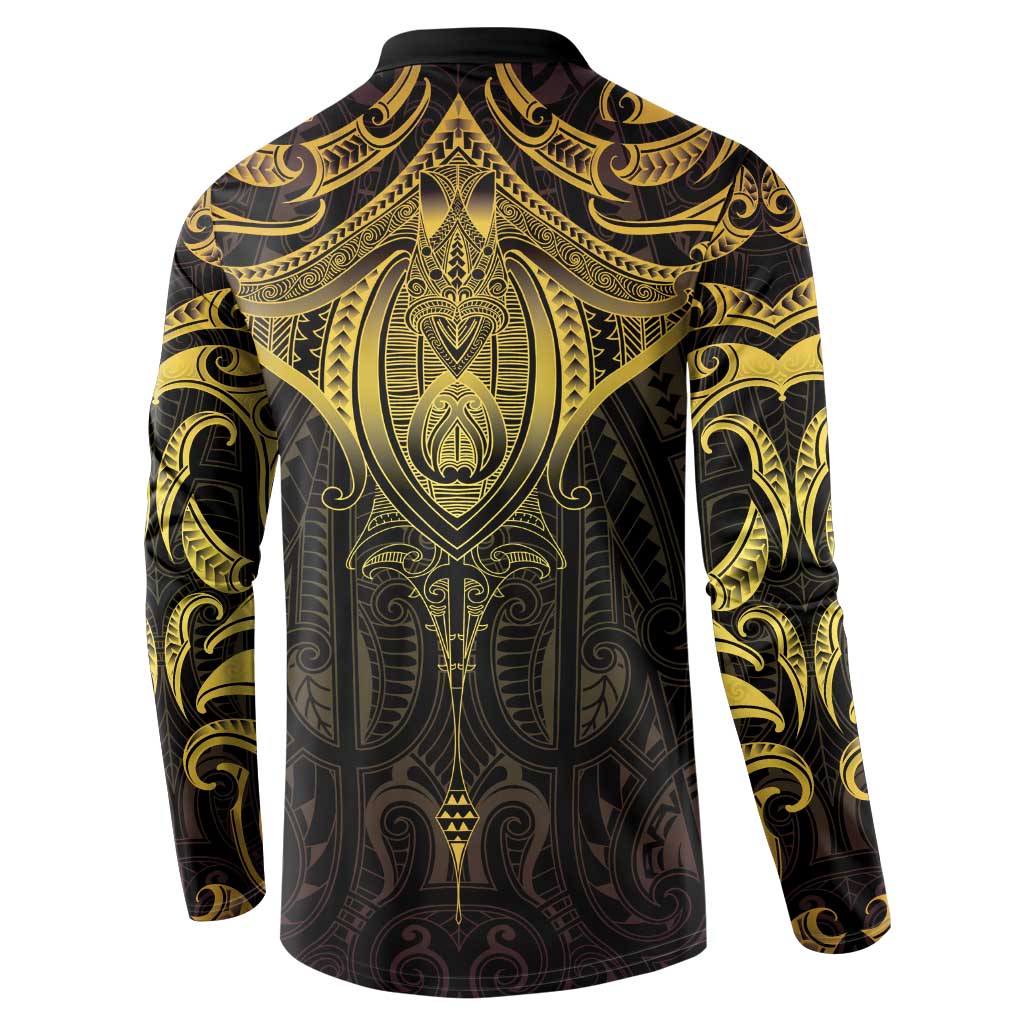 New Zealand Aotearoa Button Sweatshirt Maori Manta Ray Moko Gold - Polynesian Pride