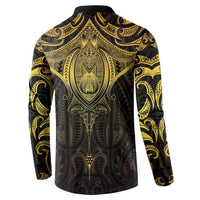 New Zealand Aotearoa Button Sweatshirt Maori Manta Ray Moko Gold - Polynesian Pride