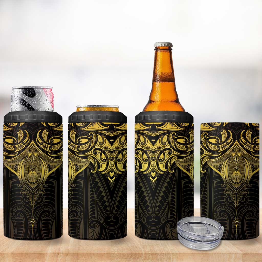 New Zealand Aotearoa 4 in 1 Can Cooler Tumbler Maori Manta Ray Moko Gold - Polynesian Pride