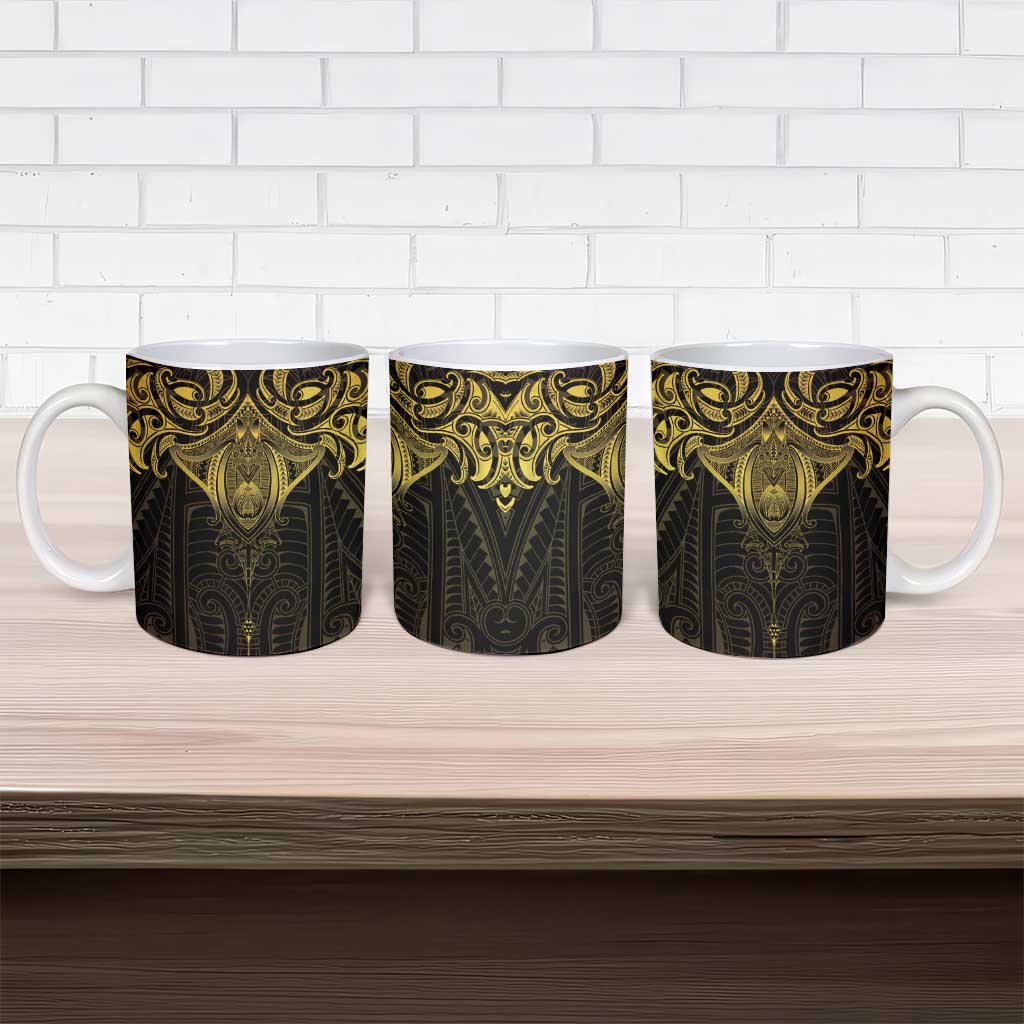 New Zealand Aotearoa Ceramic Mug Maori Manta Ray Moko Gold - Polynesian Pride