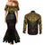 New Zealand Aotearoa Couples Matching Mermaid Dress and Long Sleeve Button Shirt Maori Manta Ray Moko Gold - Polynesian Pride