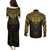 New Zealand Aotearoa Couples Matching Puletasi and Long Sleeve Button Shirt Maori Manta Ray Moko Gold - Polynesian Pride