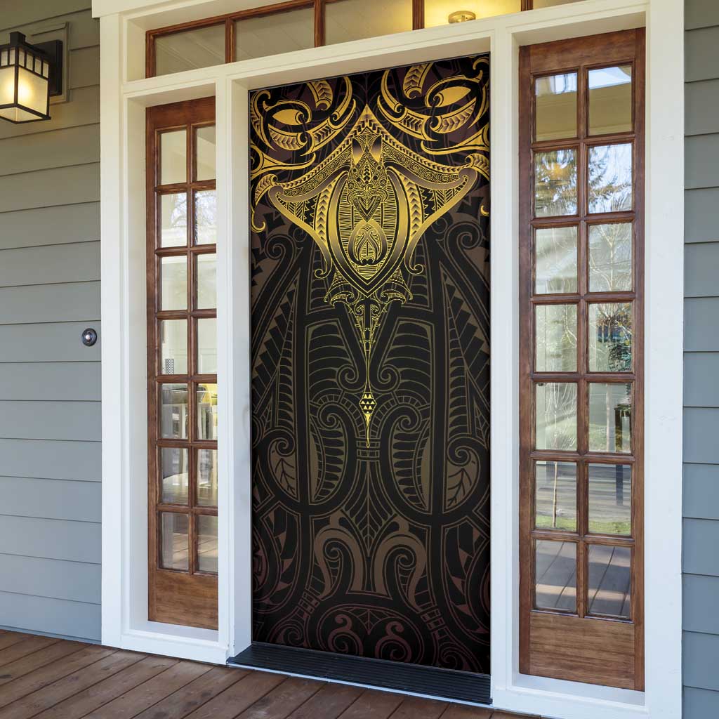 New Zealand Aotearoa Door Cover Maori Manta Ray Moko Gold - Polynesian Pride