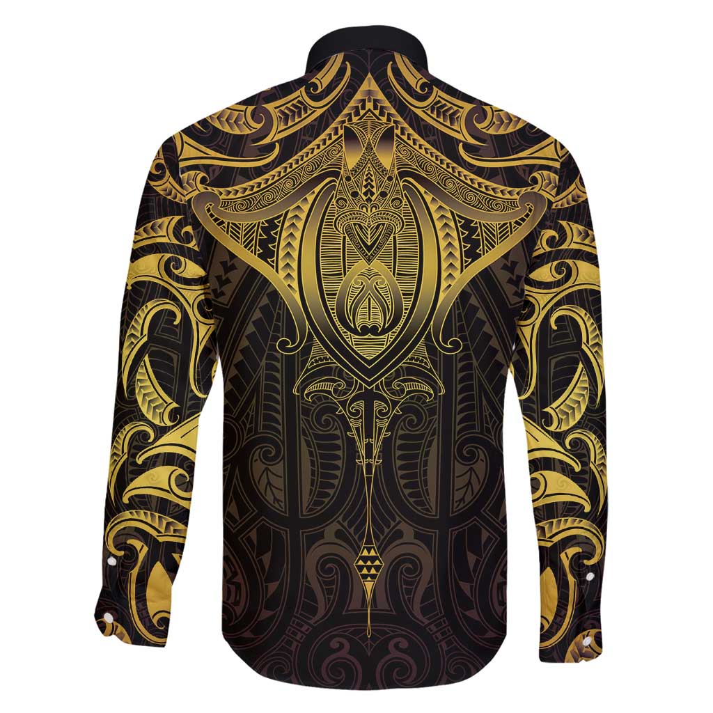 New Zealand Aotearoa Family Matching Mermaid Dress and Hawaiian Shirt Maori Manta Ray Moko Gold - Polynesian Pride