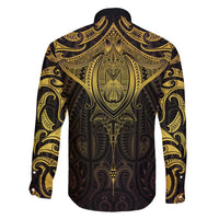 New Zealand Aotearoa Family Matching Mermaid Dress and Hawaiian Shirt Maori Manta Ray Moko Gold - Polynesian Pride