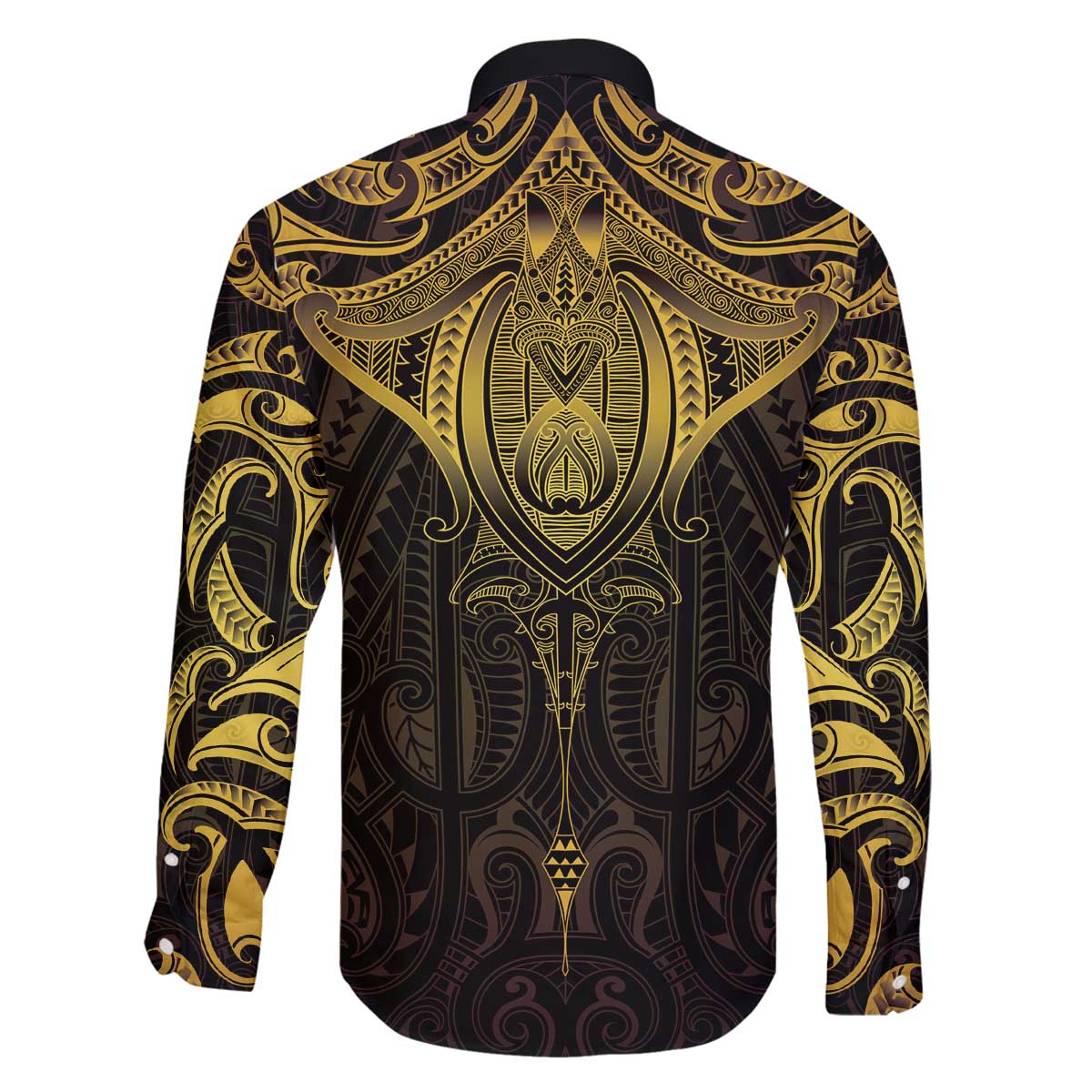 New Zealand Aotearoa Family Matching Off The Shoulder Long Sleeve Dress and Hawaiian Shirt Maori Manta Ray Moko Gold - Polynesian Pride