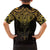 New Zealand Aotearoa Family Matching Off Shoulder Short Dress and Hawaiian Shirt Maori Manta Ray Moko Gold - Polynesian Pride