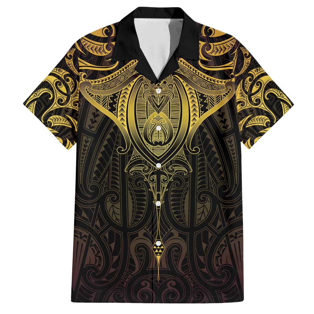 New Zealand Aotearoa Family Matching Puletasi and Hawaiian Shirt Maori Manta Ray Moko Gold - Polynesian Pride
