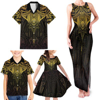 New Zealand Aotearoa Family Matching Tank Maxi Dress and Hawaiian Shirt Maori Manta Ray Moko Gold - Polynesian Pride