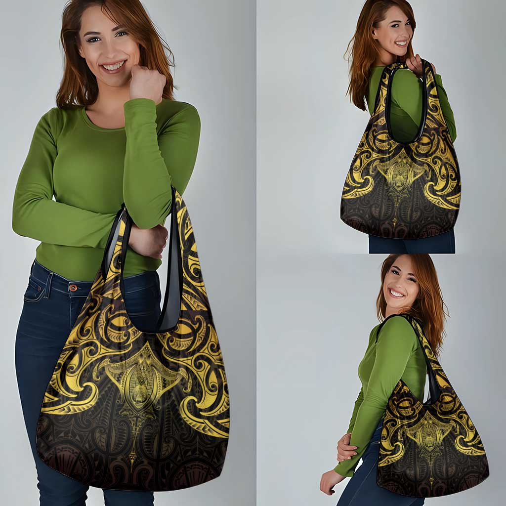 New Zealand Aotearoa Grocery Bag Maori Manta Ray Moko Gold - Polynesian Pride