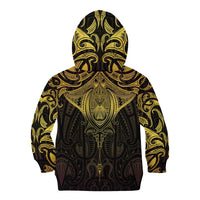 New Zealand Aotearoa Kid Hoodie Maori Manta Ray Moko Gold - Polynesian Pride