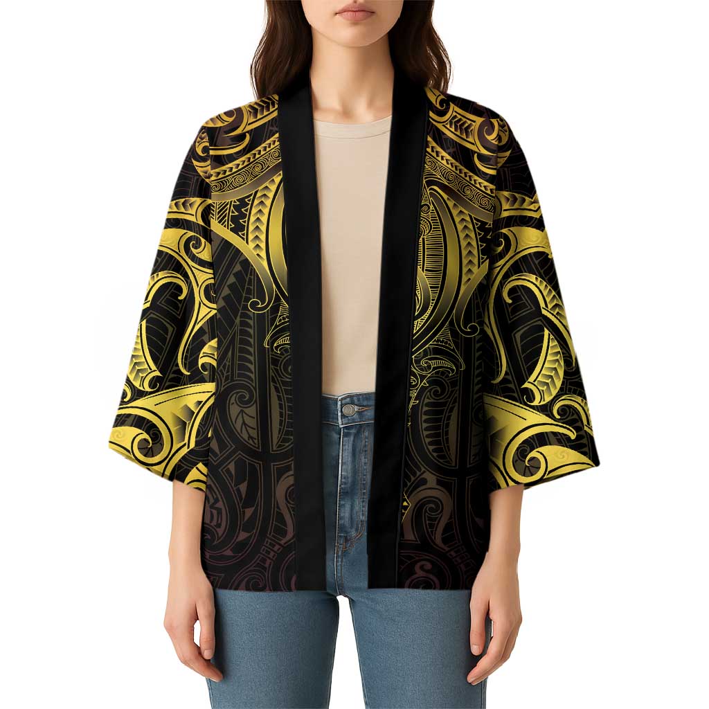 New Zealand Aotearoa Kimono Maori Manta Ray Moko Gold - Polynesian Pride