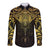 New Zealand Aotearoa Long Sleeve Button Shirt Maori Manta Ray Moko Gold - Polynesian Pride