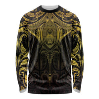 New Zealand Aotearoa Long Sleeve Shirt Maori Manta Ray Moko Gold - Polynesian Pride