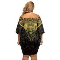 New Zealand Aotearoa Off Shoulder Short Dress Maori Manta Ray Moko Gold - Polynesian Pride