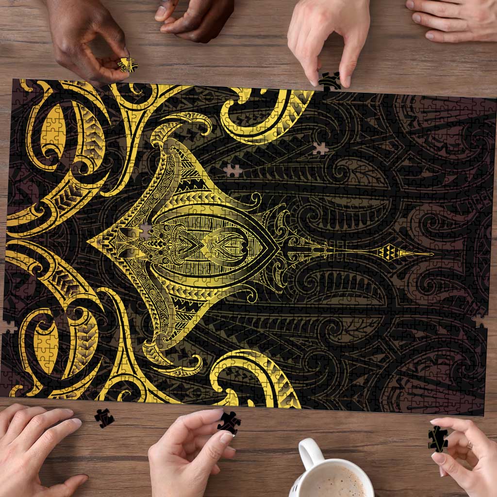 New Zealand Aotearoa Puzzle Maori Manta Ray Moko Gold - Polynesian Pride