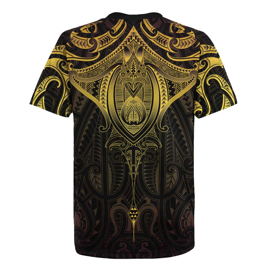 New Zealand Aotearoa Rugby Jersey Maori Manta Ray Moko Gold - Polynesian Pride