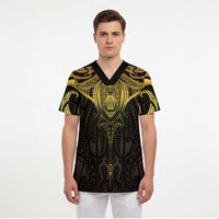 New Zealand Aotearoa Scrub Top Maori Manta Ray Moko Gold - Polynesian Pride