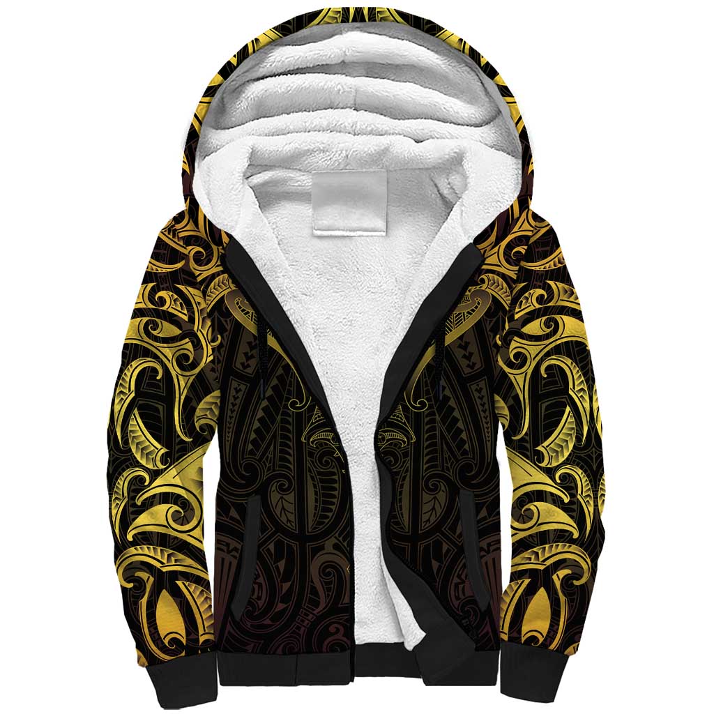 New Zealand Aotearoa Sherpa Hoodie Maori Manta Ray Moko Gold - Polynesian Pride