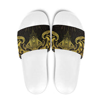 New Zealand Aotearoa Slide Sandals Maori Manta Ray Moko Gold - Polynesian Pride