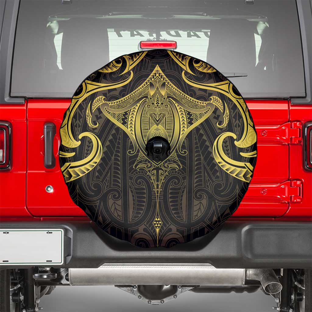 New Zealand Aotearoa Spare Tire Cover Maori Manta Ray Moko Gold - Polynesian Pride