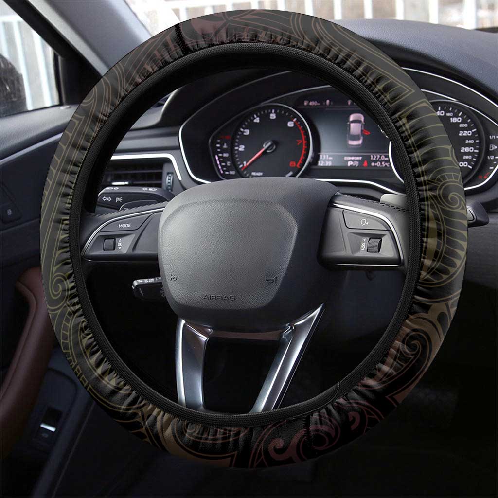 New Zealand Aotearoa Steering Wheel Cover Maori Manta Ray Moko Gold - Polynesian Pride