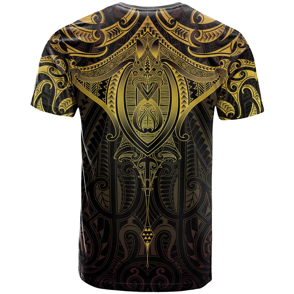 New Zealand Aotearoa T Shirt Maori Manta Ray Moko Gold - Polynesian Pride