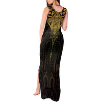 New Zealand Aotearoa Tank Maxi Dress Maori Manta Ray Moko Gold - Polynesian Pride