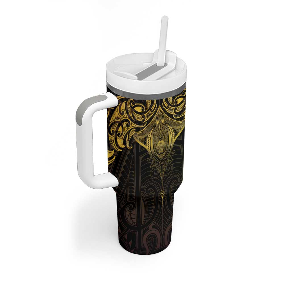 New Zealand Aotearoa Tumbler With Handle Maori Manta Ray Moko Gold - Polynesian Pride
