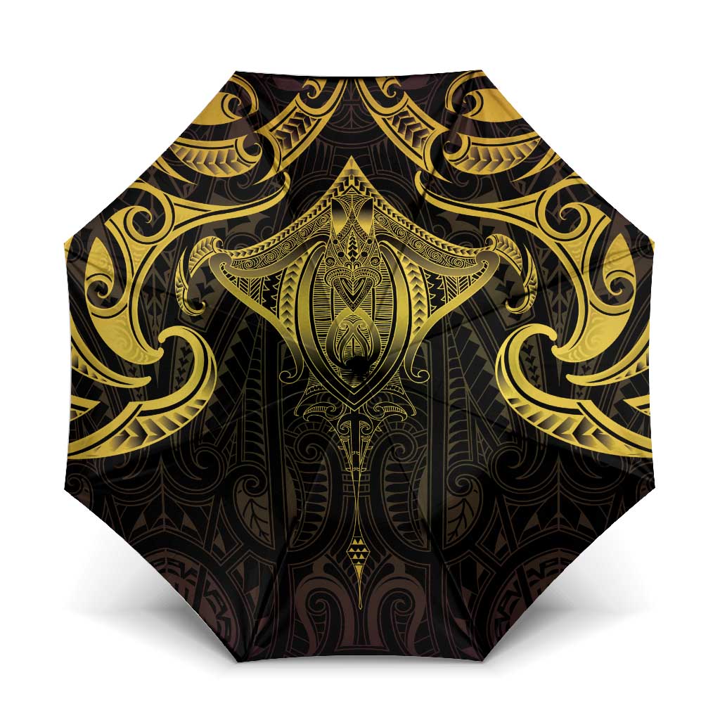 New Zealand Aotearoa Umbrella Maori Manta Ray Moko Gold - Polynesian Pride