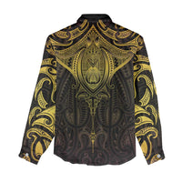 New Zealand Aotearoa Women Casual Shirt Maori Manta Ray Moko Gold - Polynesian Pride