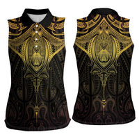 New Zealand Aotearoa Women Sleeveless Polo Shirt Maori Manta Ray Moko Gold - Polynesian Pride