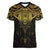 New Zealand Aotearoa Women V-Neck T-Shirt Maori Manta Ray Moko Gold - Polynesian Pride
