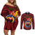 Papua New Guinea Gulf Province Couples Matching Off Shoulder Short Dress and Long Sleeve Button Shirts Mix Coat Of Arms Polynesian Pattern LT05 Red - Polynesian Pride