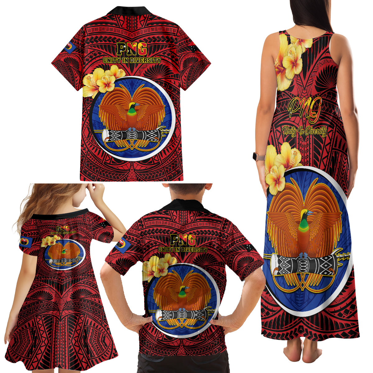Papua New Guinea Gulf Province Family Matching Tank Maxi Dress and Hawaiian Shirt Mix Coat Of Arms Polynesian Pattern LT05 - Polynesian Pride