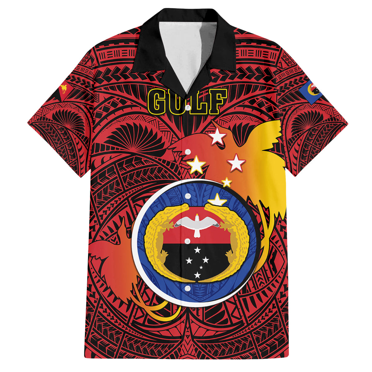 Papua New Guinea Gulf Province Family Matching Tank Maxi Dress and Hawaiian Shirt Mix Coat Of Arms Polynesian Pattern LT05 Dad's Shirt - Short Sleeve Red - Polynesian Pride