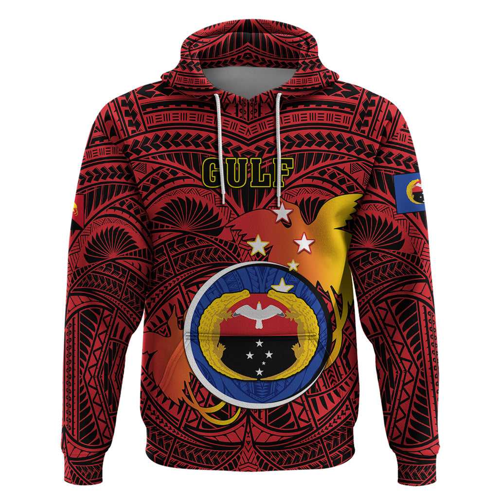 Papua New Guinea Gulf Province Hoodie Mix Coat Of Arms Polynesian Pattern LT05 Red - Polynesian Pride