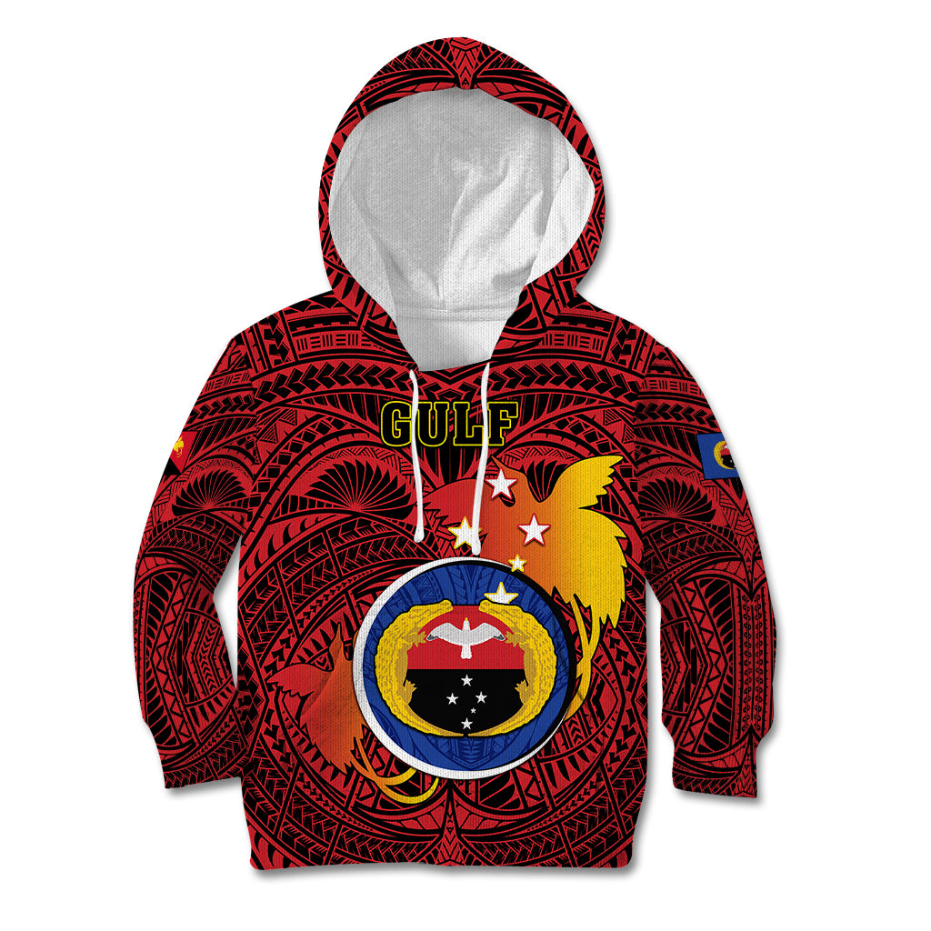 Papua New Guinea Gulf Province Kid Hoodie Mix Coat Of Arms Polynesian Pattern LT05 Hoodie Red - Polynesian Pride