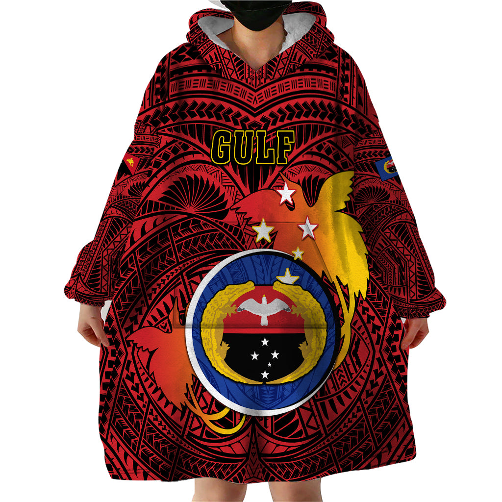 Papua New Guinea Gulf Province Wearable Blanket Hoodie Mix Coat Of Arms Polynesian Pattern LT05 - Polynesian Pride