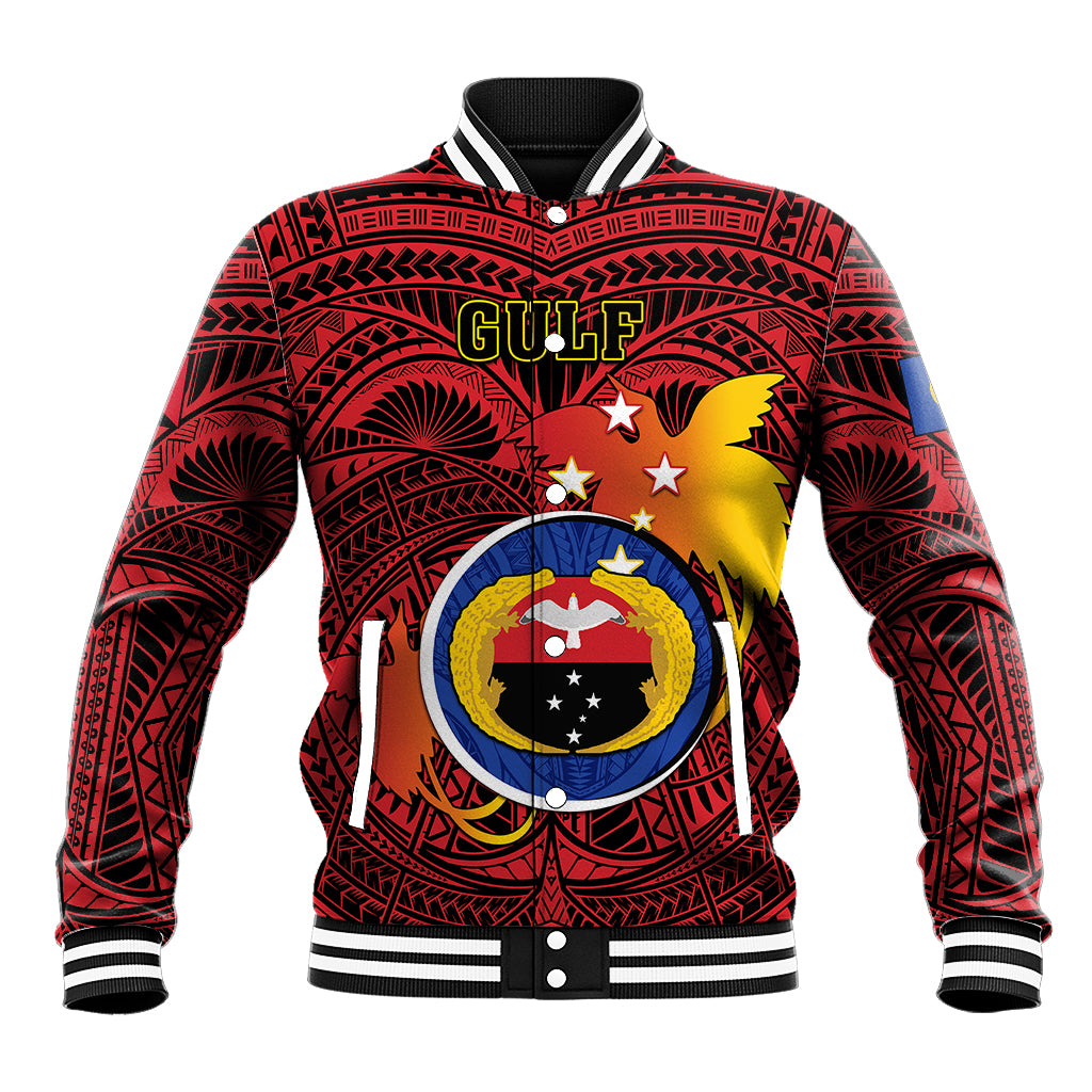 Personalized Papua New Guinea Gulf Province Baseball Jacket Mix Coat Of Arms Polynesian Pattern LT05 Unisex Red - Polynesian Pride