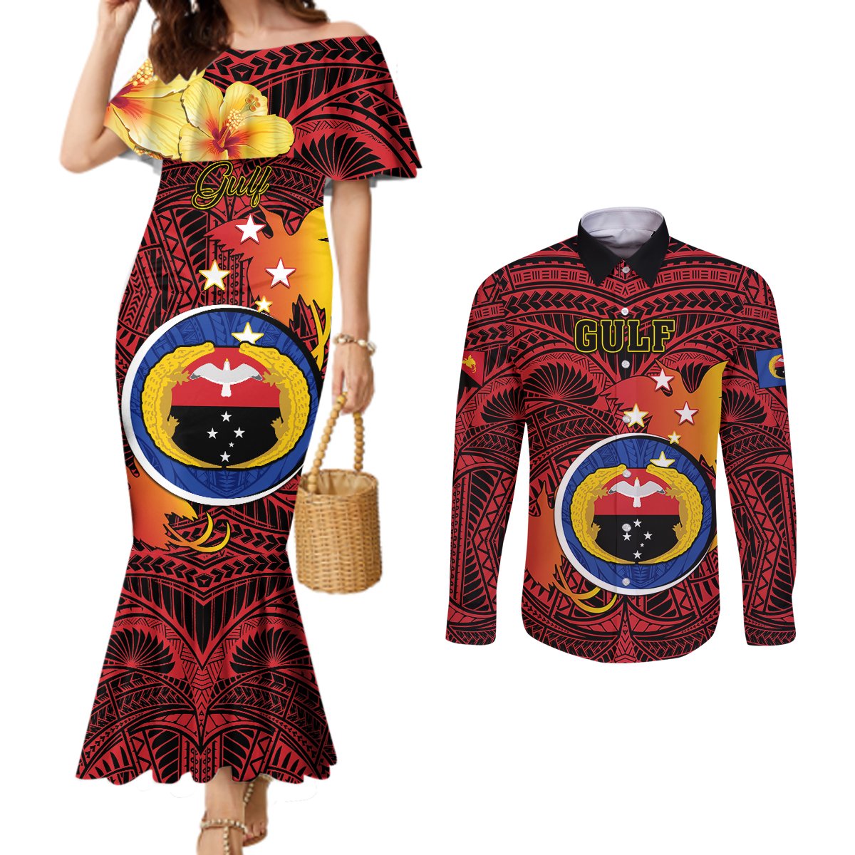 Personalized Papua New Guinea Long Sleeve Shirt Coat Of Arms Tropical Flowers Polynesian Pattern LT05