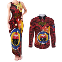 Personalized Papua New Guinea Gulf Province Couples Matching Tank Maxi Dress and Long Sleeve Button Shirts Mix Coat Of Arms Polynesian Pattern LT05 Red - Polynesian Pride